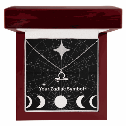 Zodiac Symbol Necklace with Libra pendant in mahogany luxury gift box