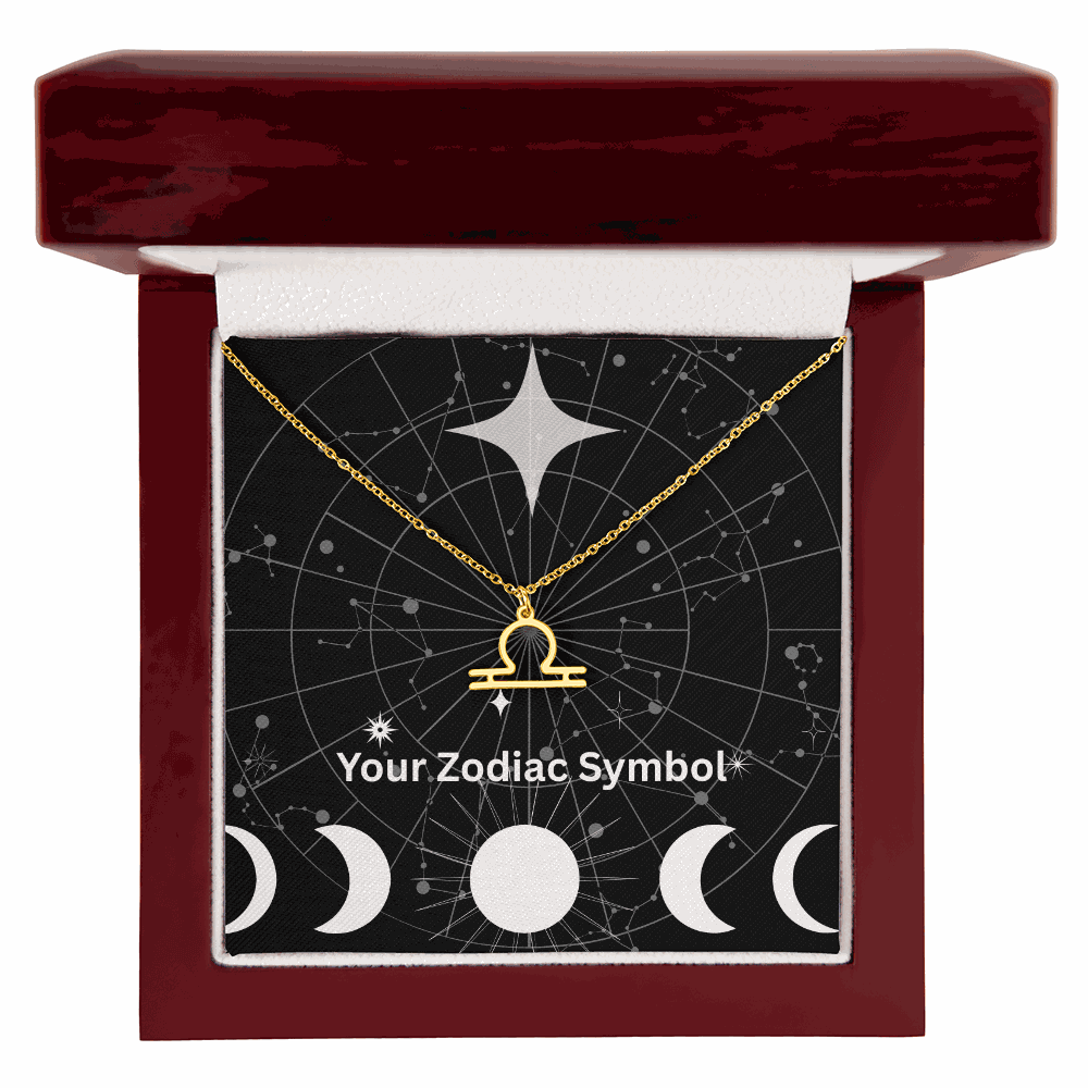 18k gold Zodiac Symbol Necklace with Libra pendant in luxury gift box