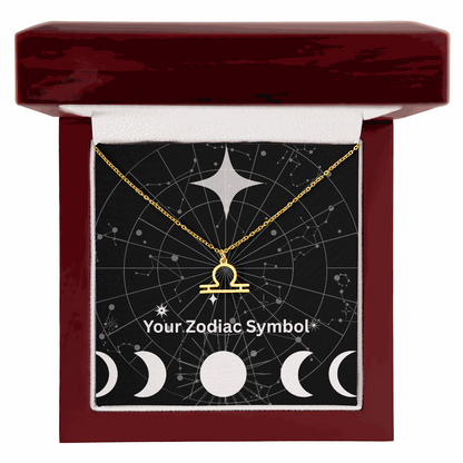 18k gold Zodiac Symbol Necklace with Libra pendant in luxury gift box