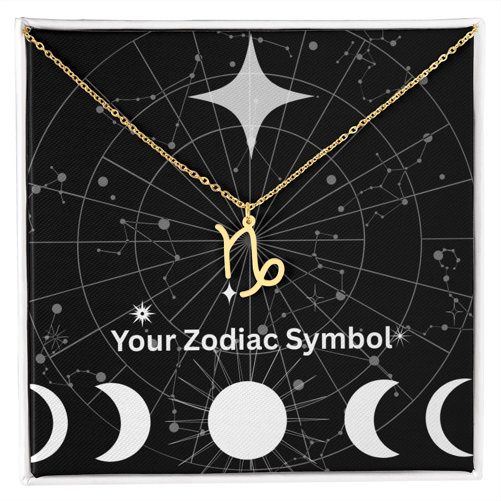 18k yellow gold Zodiac Symbol Necklace with adjustable chain in gift box