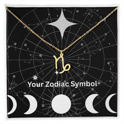18k yellow gold Zodiac Symbol Necklace with adjustable chain in gift box