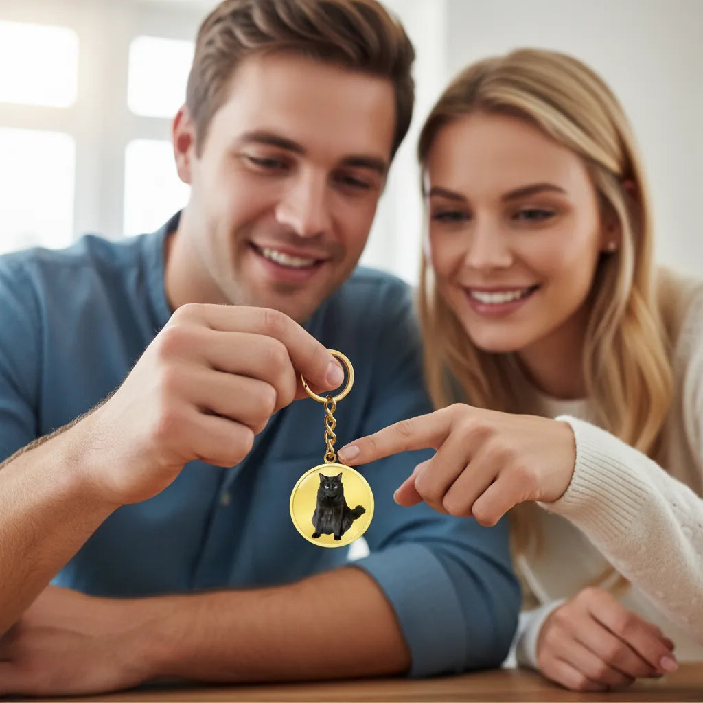 Circle Pendant With Keychain with Custom Photo