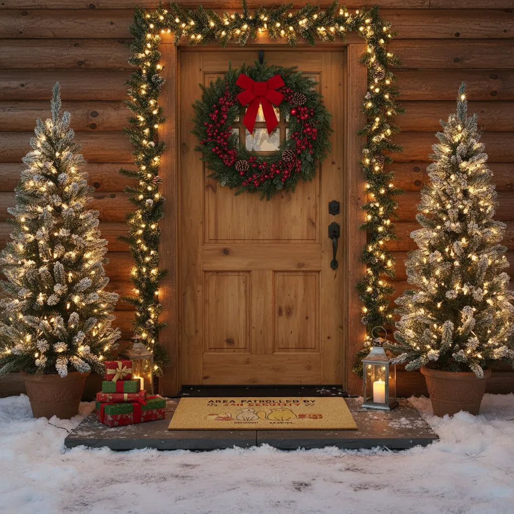Custom Cat Portrait Welcoming Door Mat With Cat Names by printify