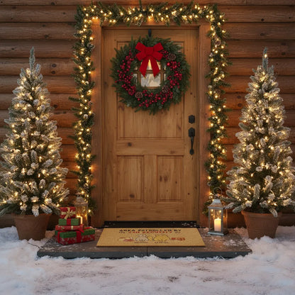 Custom Cat Portrait Welcoming Door Mat With Cat Names by printify