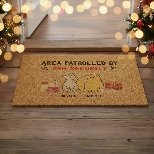 Custom Cat Portrait Welcoming Door Mat With Cat Names by printify